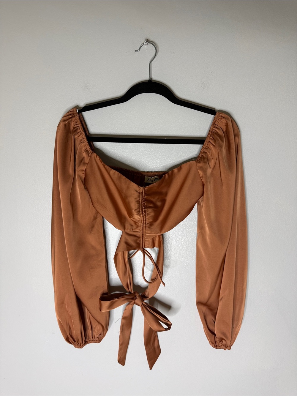 Alice Elle Rust Brown Satin Tie-Back Crop Top - Women Size 8